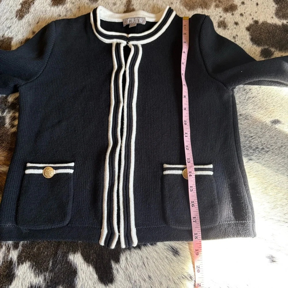 J CREW Emilie Sweater Black‎ White Trim Size XS Preppy